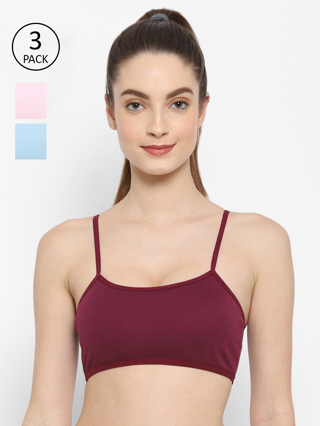 

Floret Women Pack Of 3 Non Padded Bralette Bra, Burgundy
