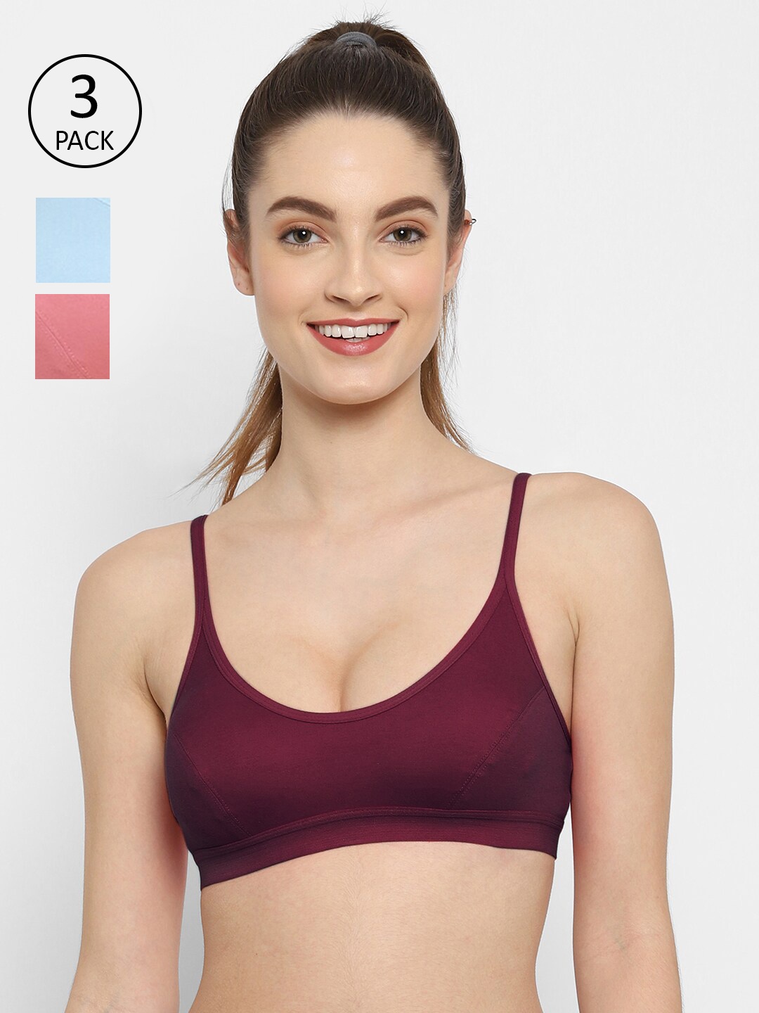 

Floret Pack of 3 Bralette Bra, Burgundy