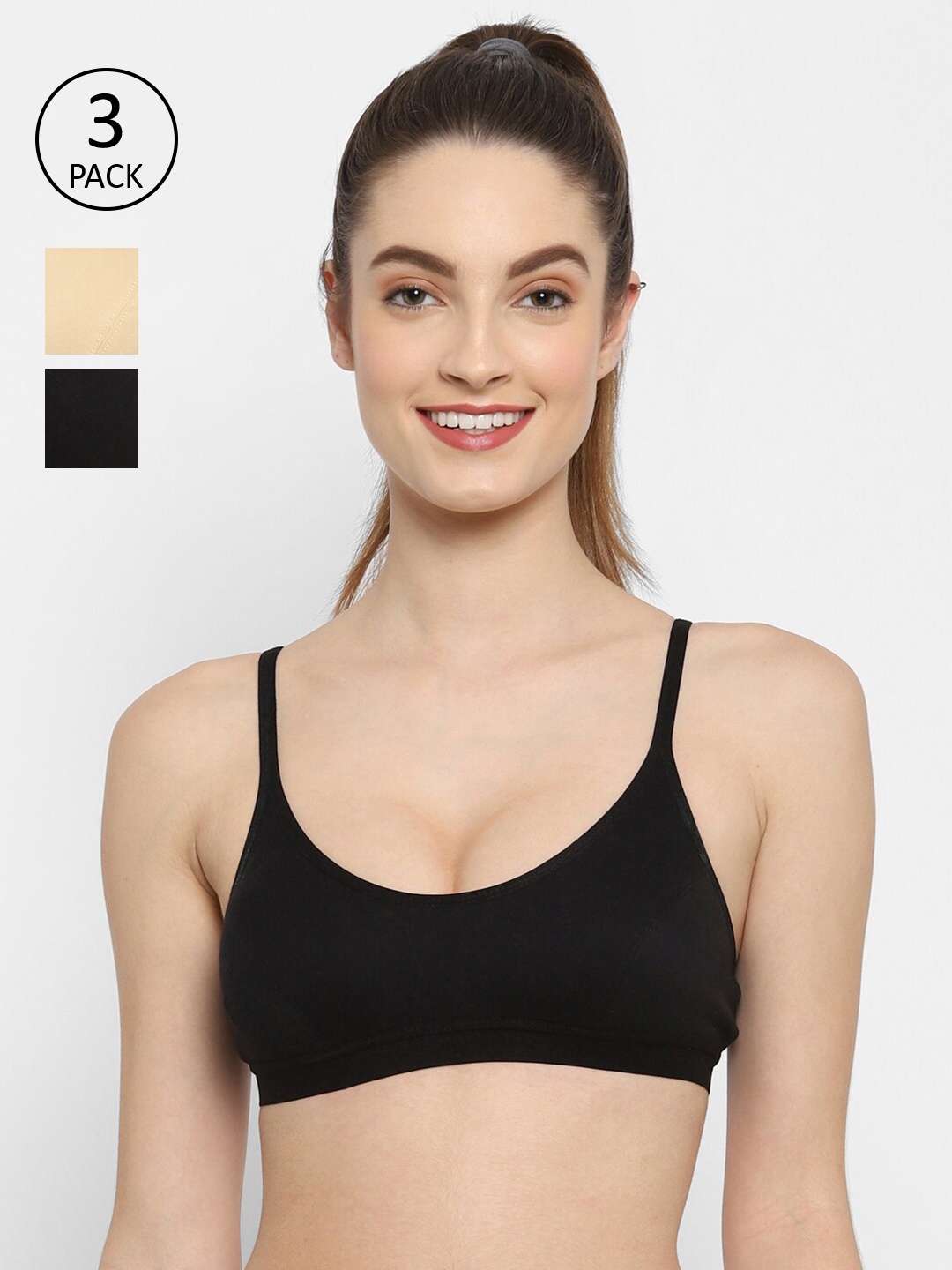 

Floret Black & Beige Pack Of 3 Solid Bralette Bra