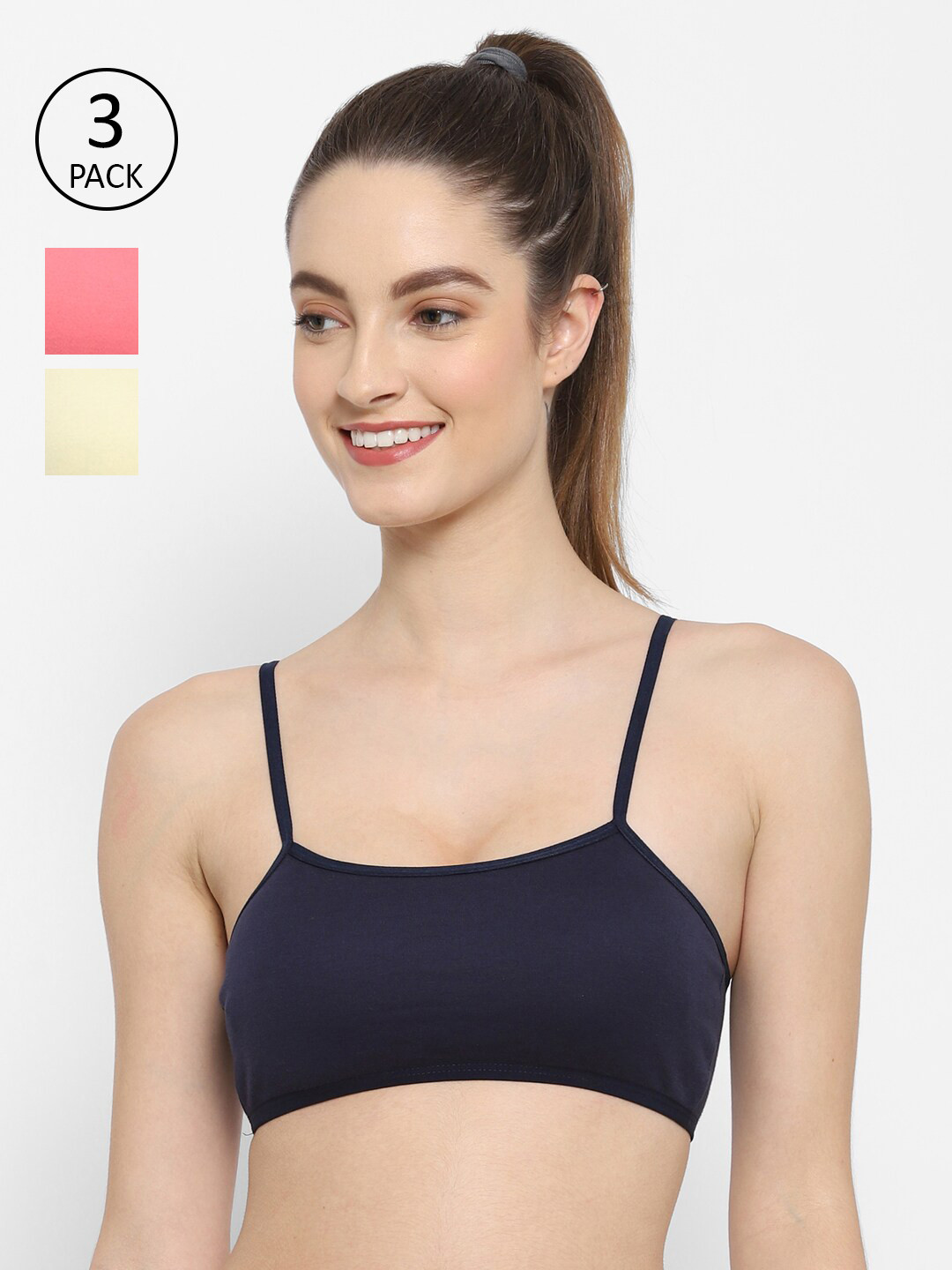 

Floret Navy Blue & Rose Set Of 3 Solid Bralette Bra