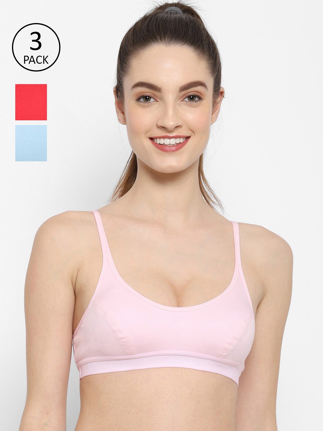 

Floret Pack of 3 Workout Bras, Pink