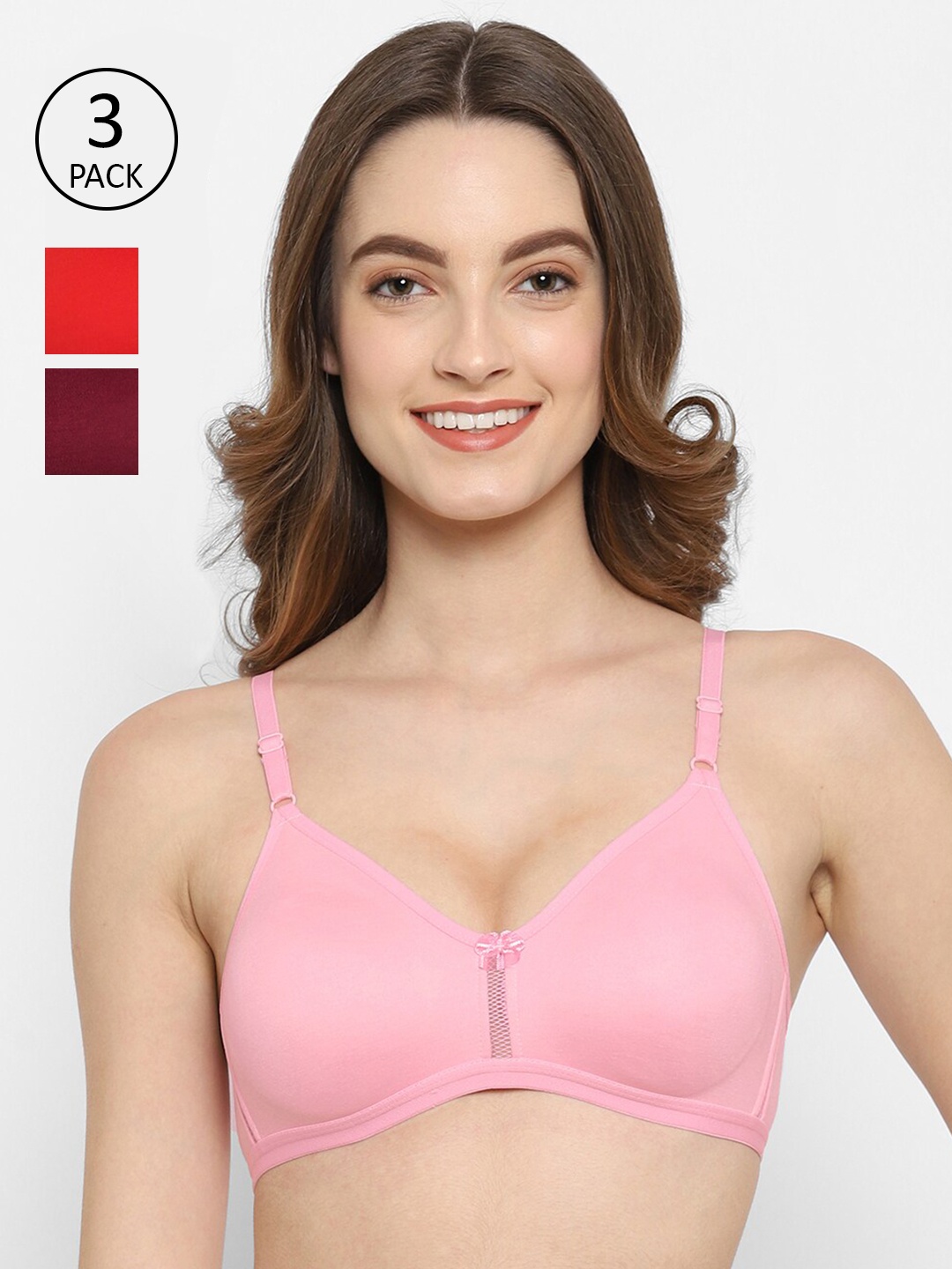 

Floret Pack Of 3 Pink & Maroon T-shirt Bras