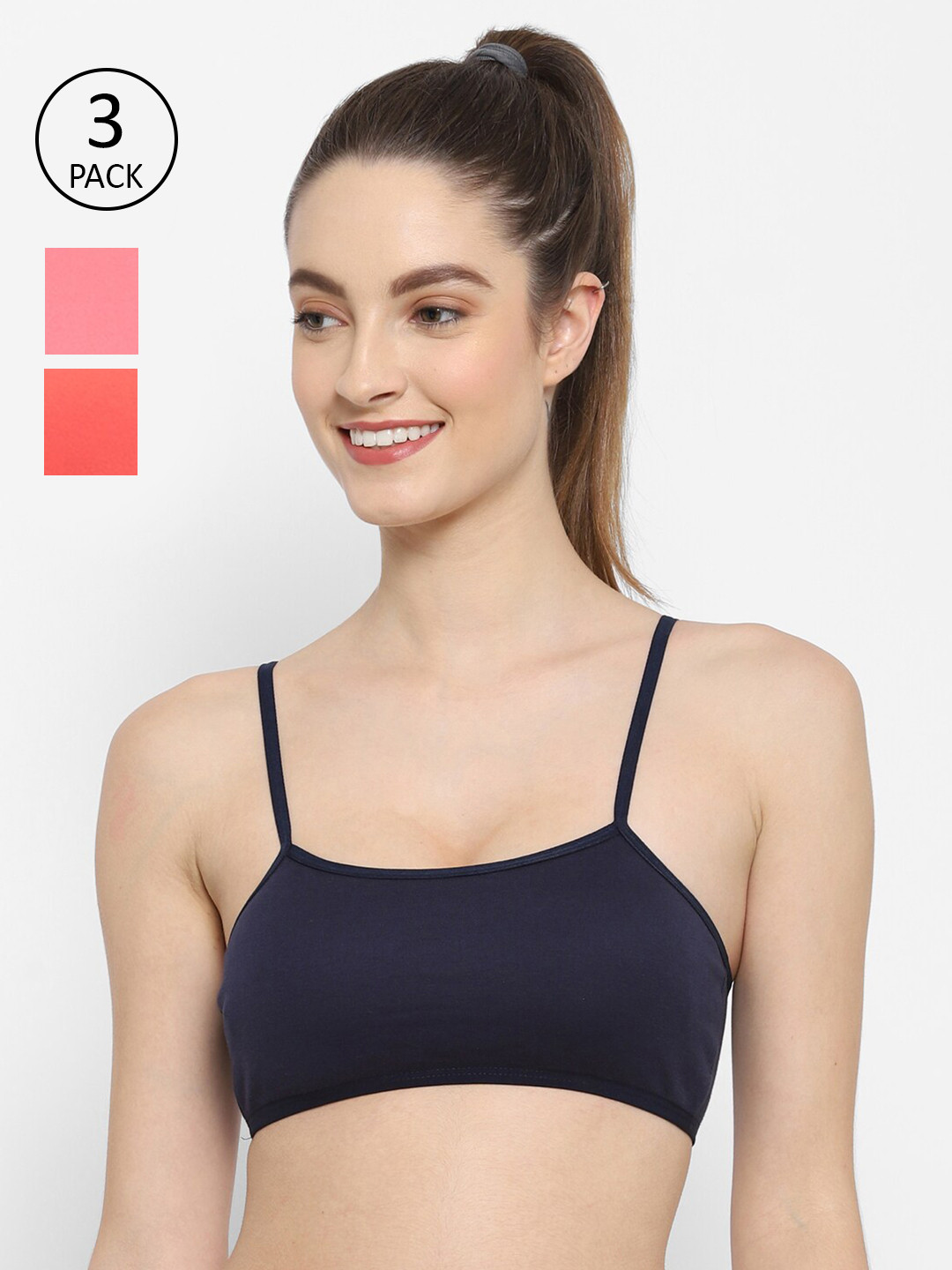 

Floret Women Pack Of 3 Non Padded Bralette Bra, Navy blue