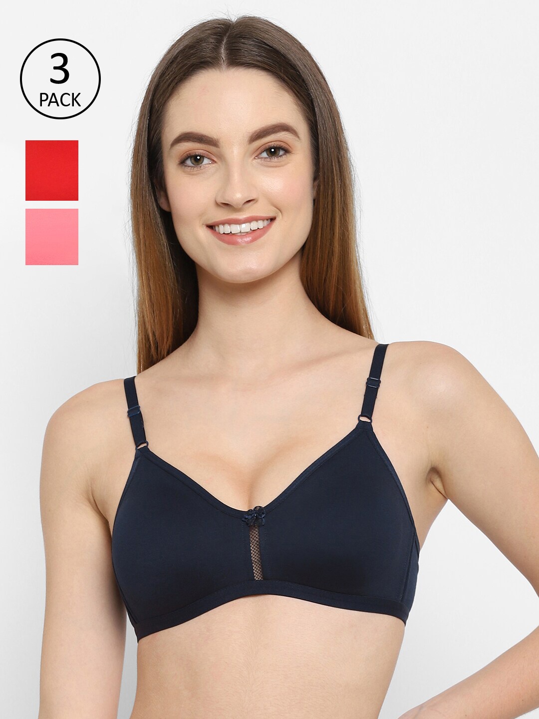 

Floret Navy Blue & Pink Pack of 3 Solid T-shirt Bra
