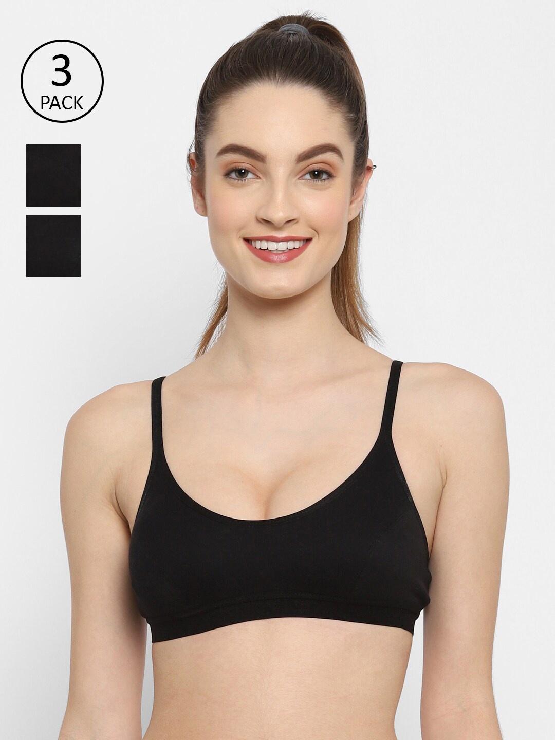 

Floret Black Pack Of 3 Solid Bralette Bra