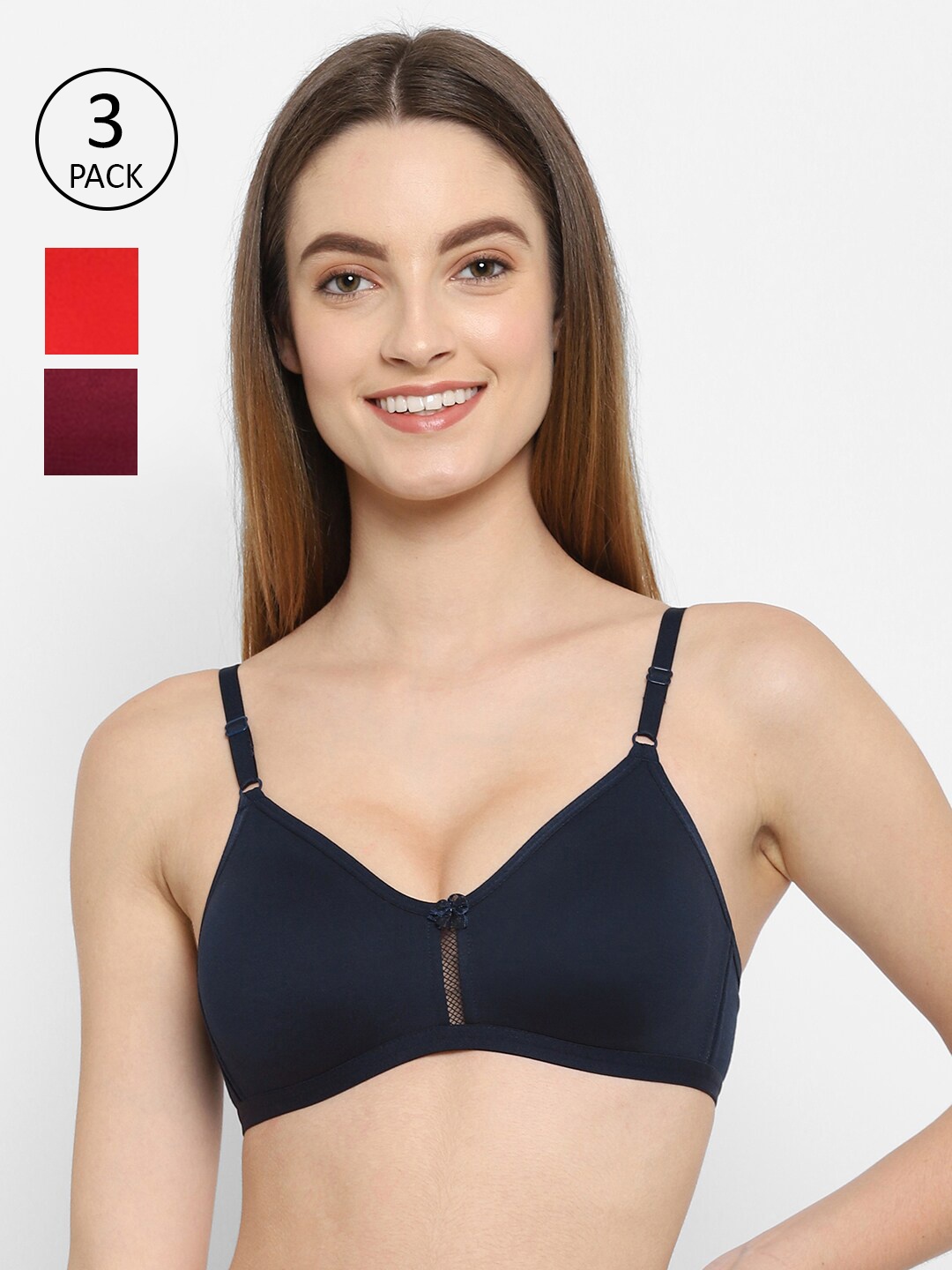 

Floret Pack of 3 Navy Blue & Red T-shirt Bra