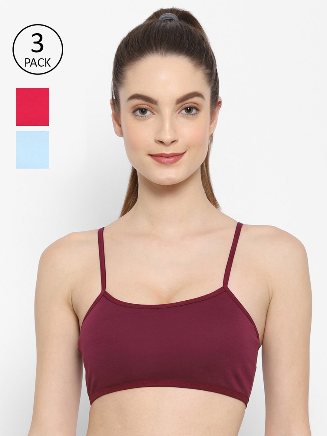 

Floret Pack of 3 Workout Bras, Burgundy