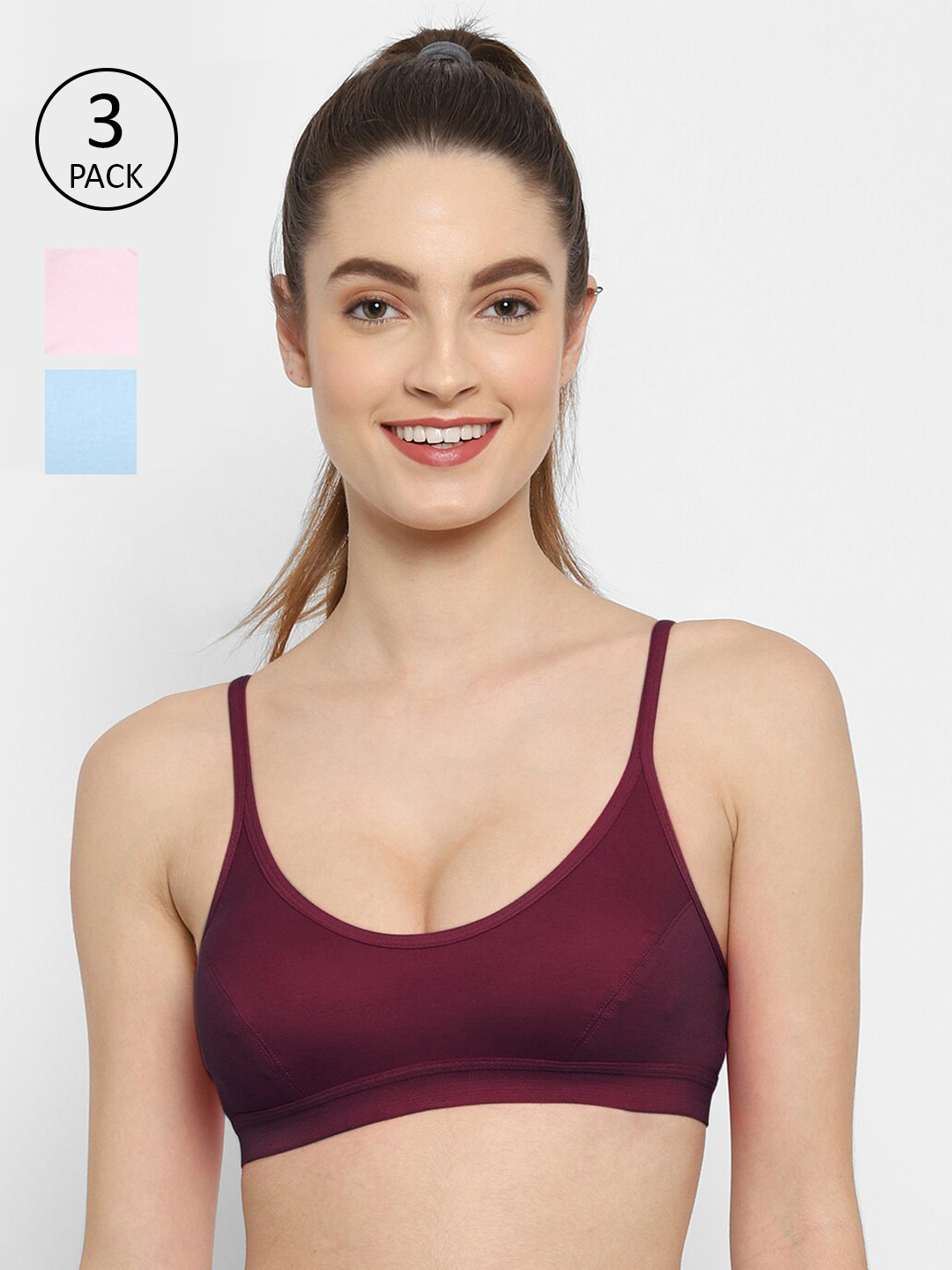 

Floret Pack Of 3 Burgundy & Pink Bralette Bras