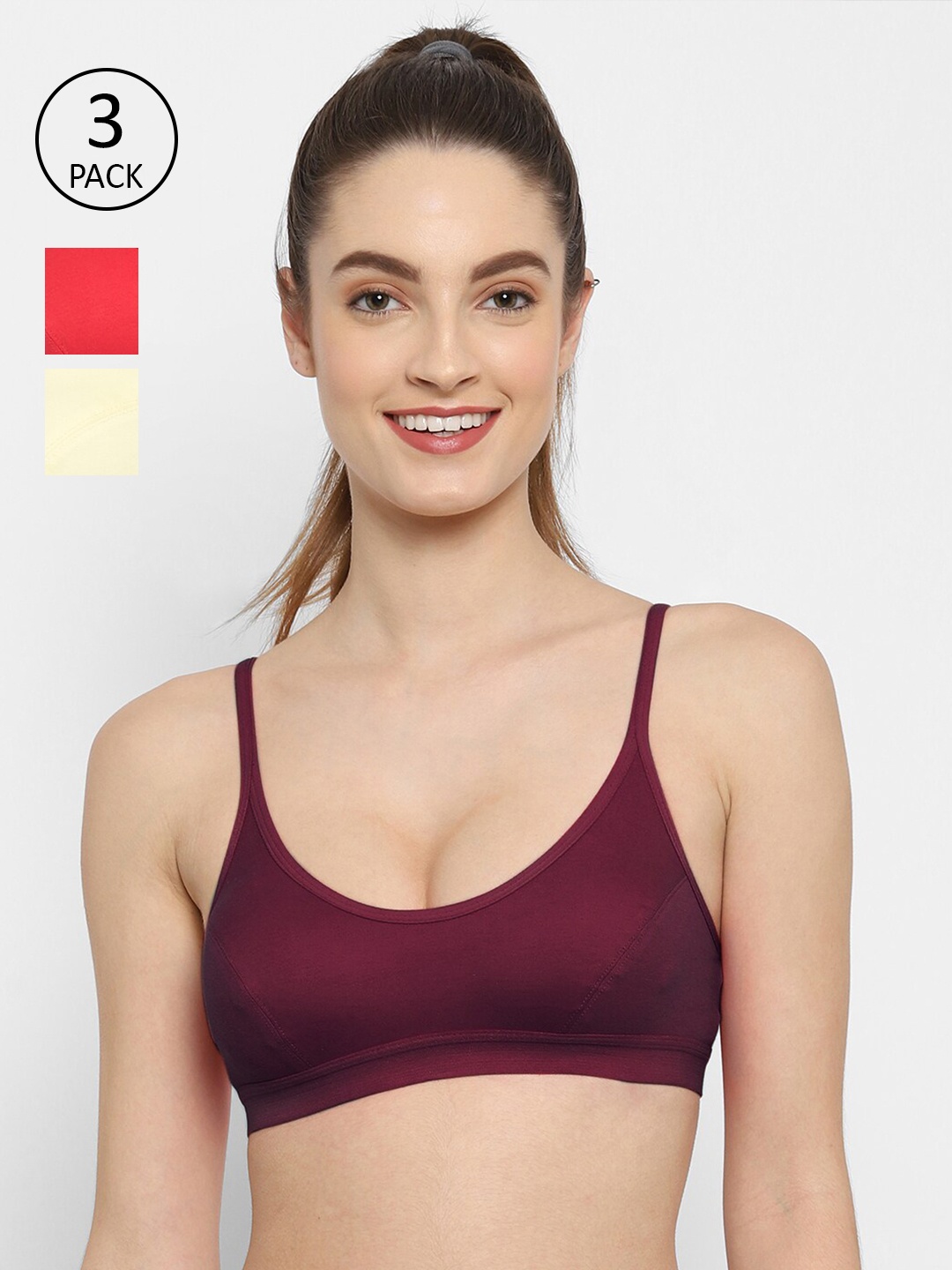 

Floret Pack Of 3 Bralette, Burgundy