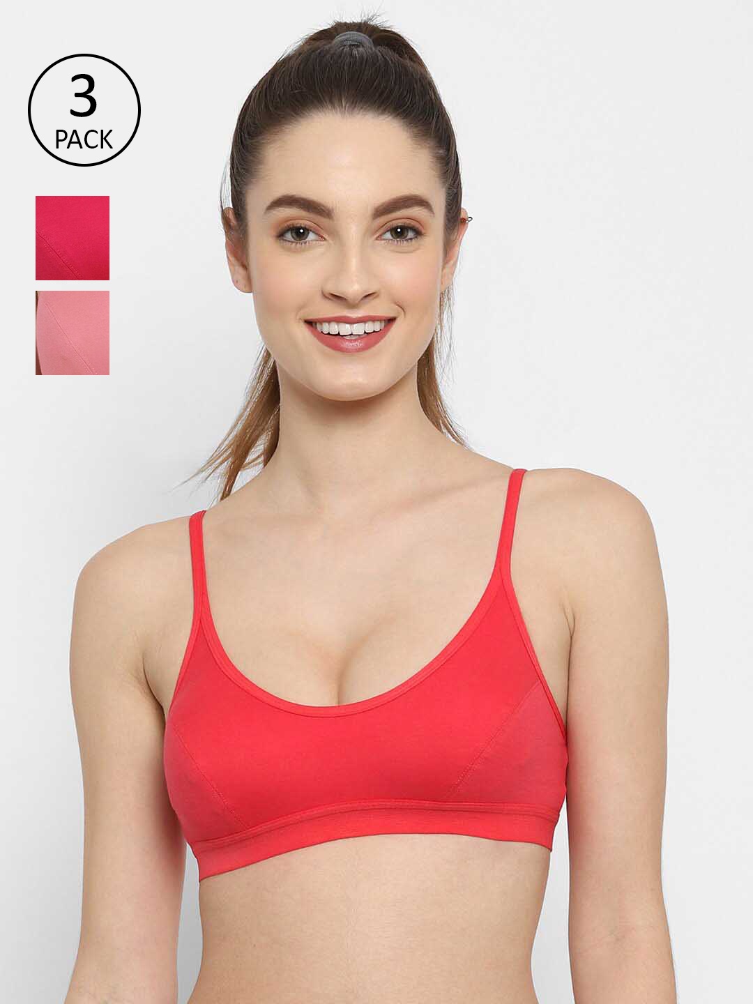 

Floret Pack-3 Pink & Red Bralette Bra