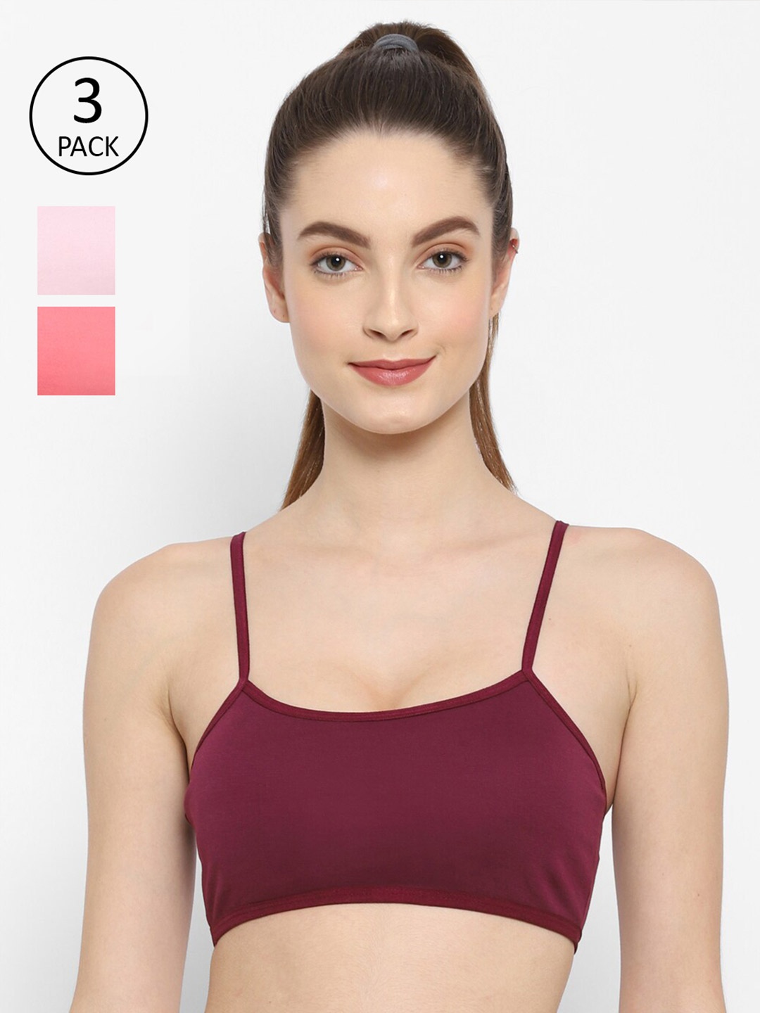 

Floret Pack of 3 Workout Bras, Burgundy