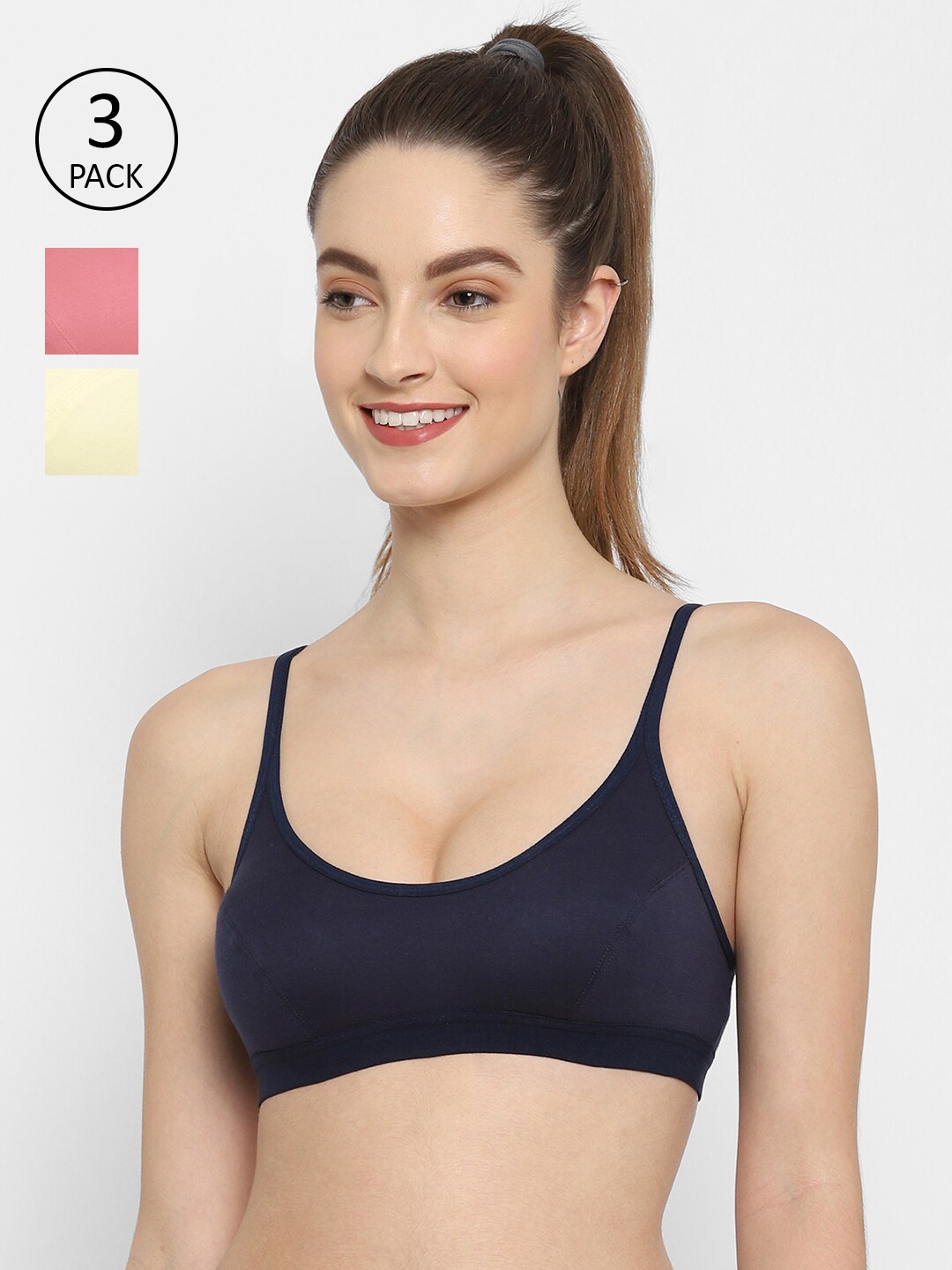 

Floret Pack-3 Navy Blue & Pink Bralette Bra