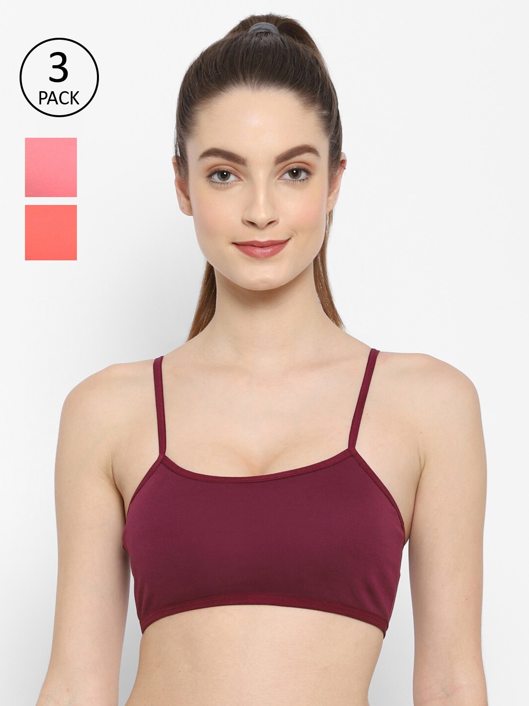 

Floret Pack of 3 Bralette Bra, Burgundy