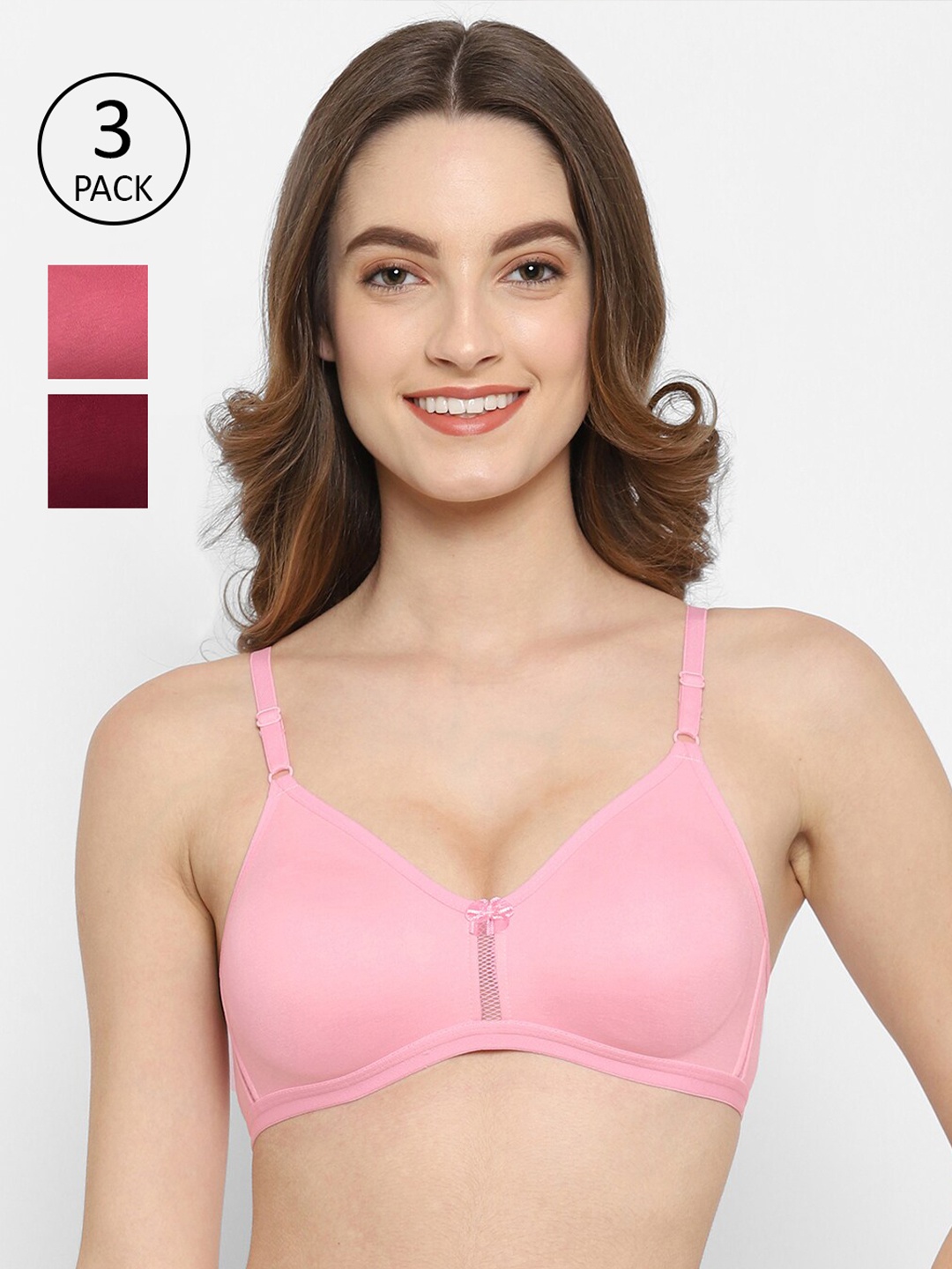 

Floret Women Pack Of 3 Non Padded T Shirt Bra, Pink