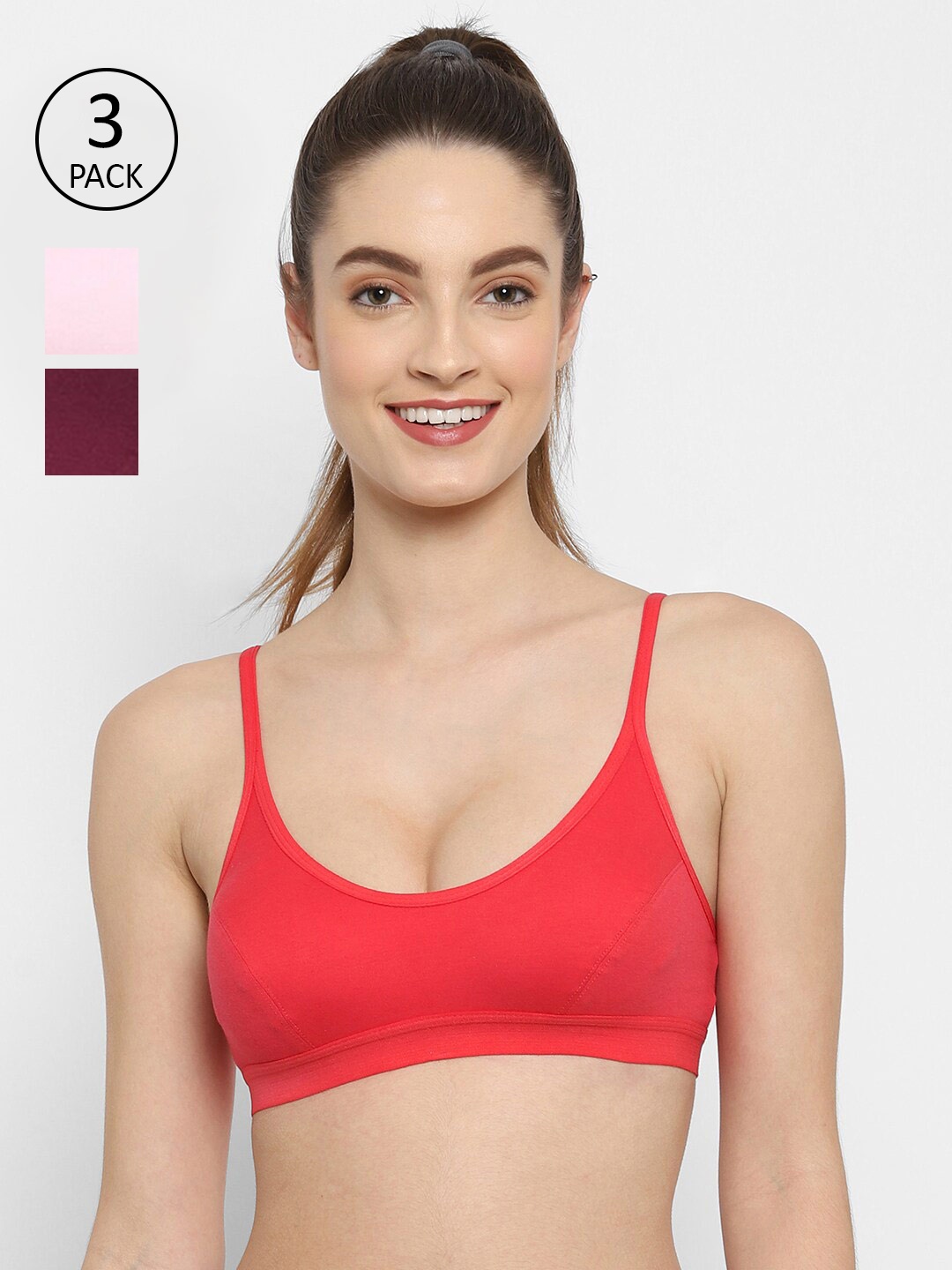 

Floret Women Pack Of 3 Non Padded Bralette Bra, Pink