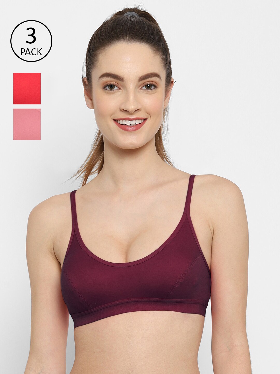 

Floret Burgundy & Red Pack Of 3 Solid Bralette Bra