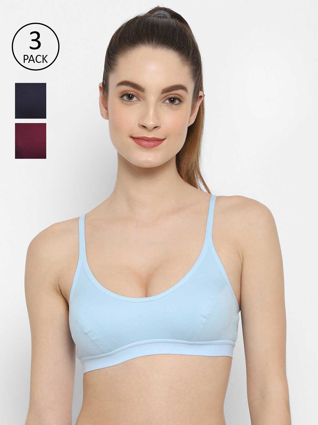

Floret Pack of 3 Navy Blue & Burgundy Bralette Bra
