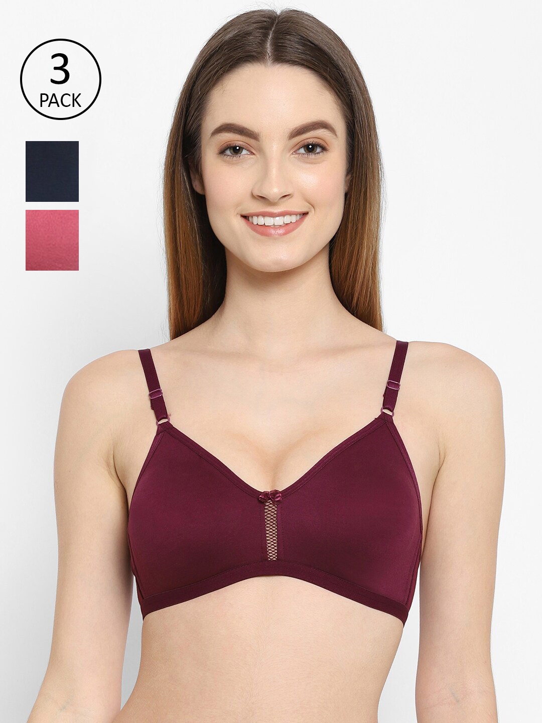 

Floret Pack Of 3 T-shirt Bra, Burgundy