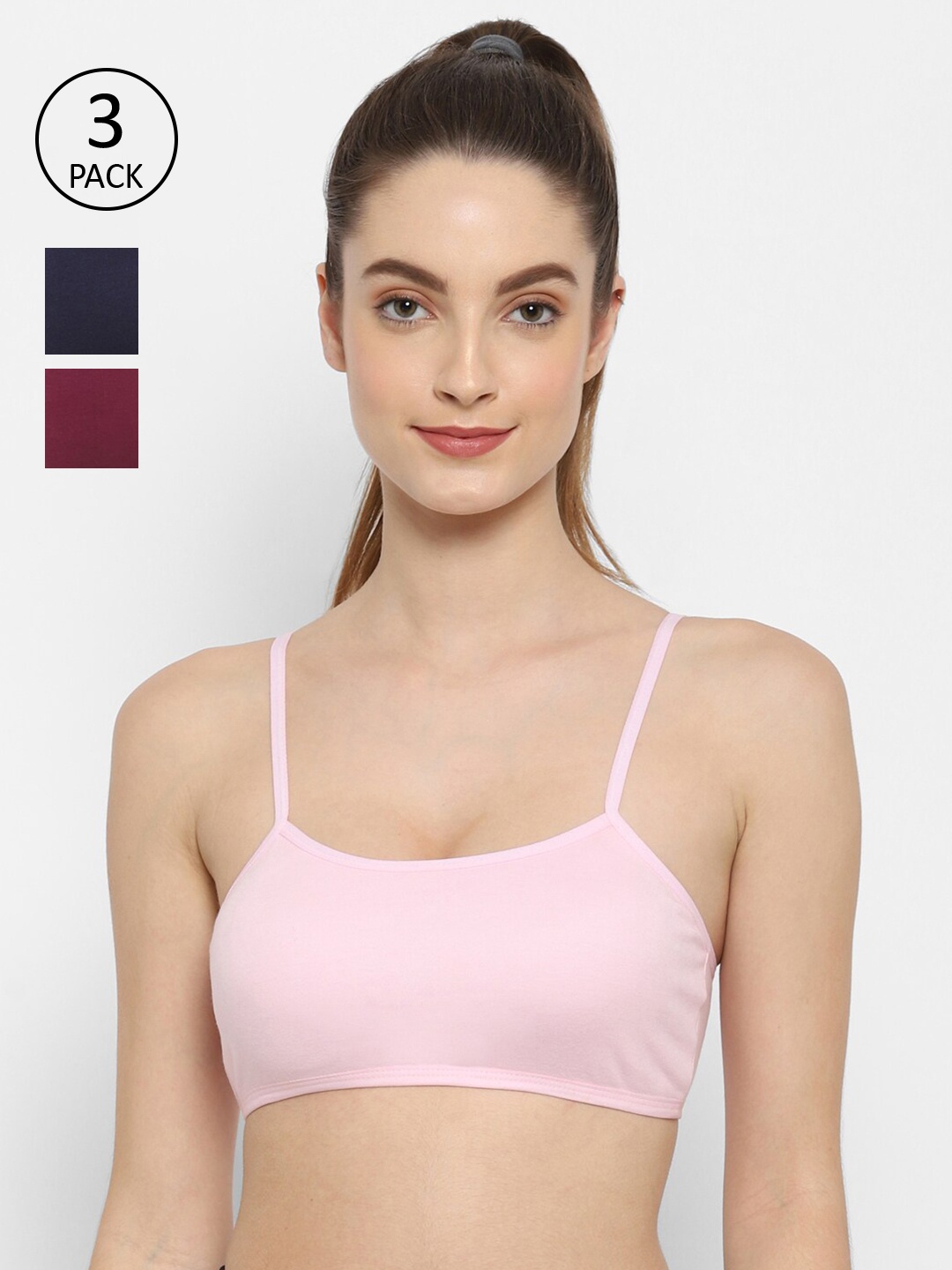 

Floret Pink & Navy Blue Set Of 3 Solid Bralette Bra