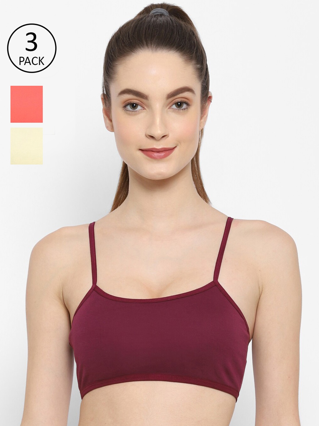 

Floret Pack of 3 Bralette Bra, Burgundy