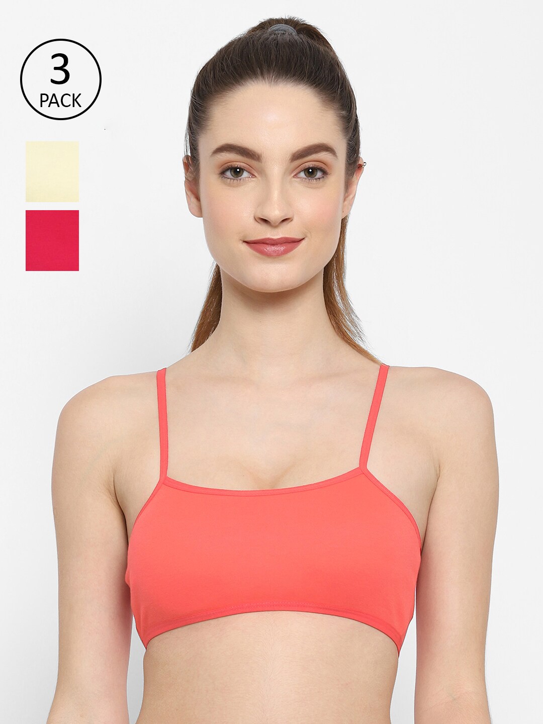 

Floret Pack of 3 Workout Bras, Red