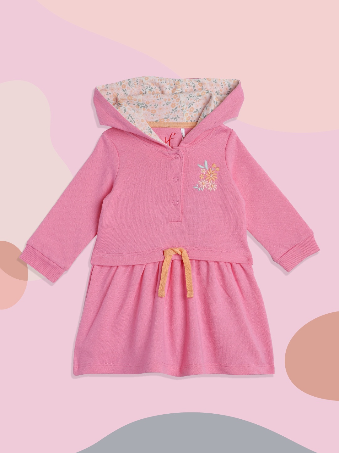 

H By Hamleys Infant Girls Pink Solid Hooded Jumper Dress