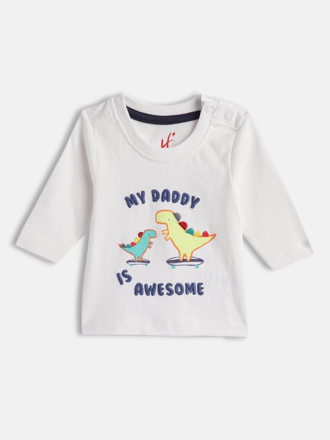 

H By Hamleys Boys White Animal Printed Round Neck Typography Embroidered Cotton T-shirt