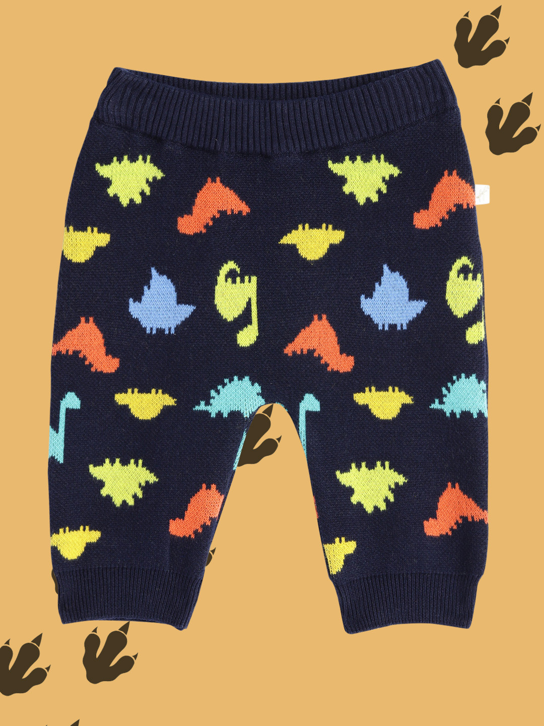 

H By Hamleys Infant Boys Navy Blue Dinosaur Jacquard Knitted Cotton Regular Fit Joggers