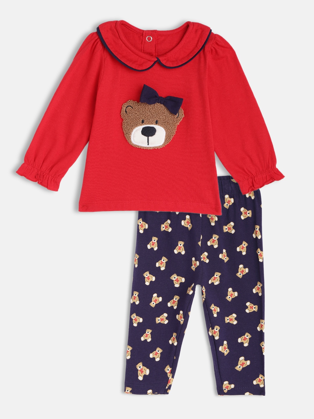 

H By Hamleys Girls Red & Navy Blue Printed Top with Trousers