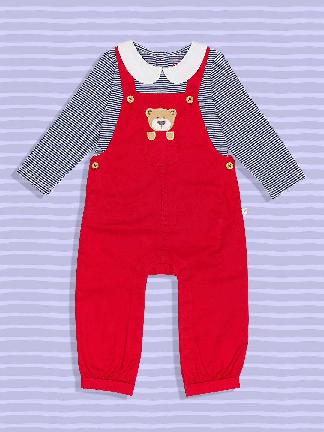 

H By Hamleys Girls Red & Navy Blue Striped T-shirt with Dungarees