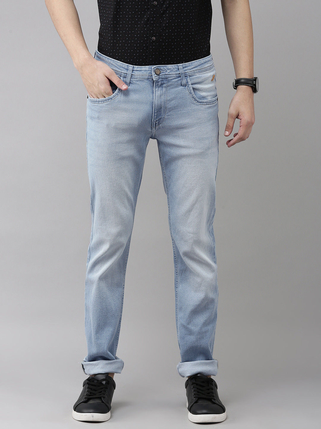

VAN HEUSEN DENIM LABS Men Blue Slim Fit Low-Rise Heavy Fade Stretchable Jeans