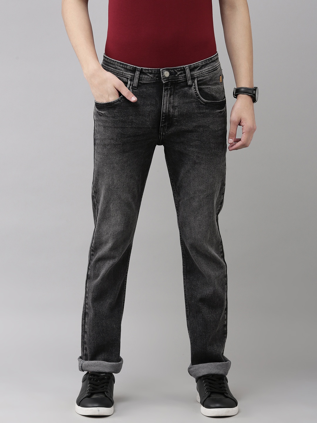 

VAN HEUSEN DENIM LABS Men Black Slim Fit Low-Rise Heavy Fade Stretchable Jeans