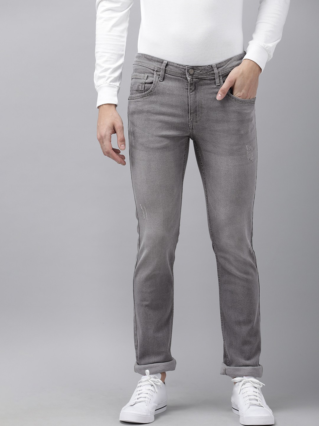 

VAN HEUSEN DENIM LABS Men Grey Slim Fit Low-Rise Light Fade Stretchable Jeans