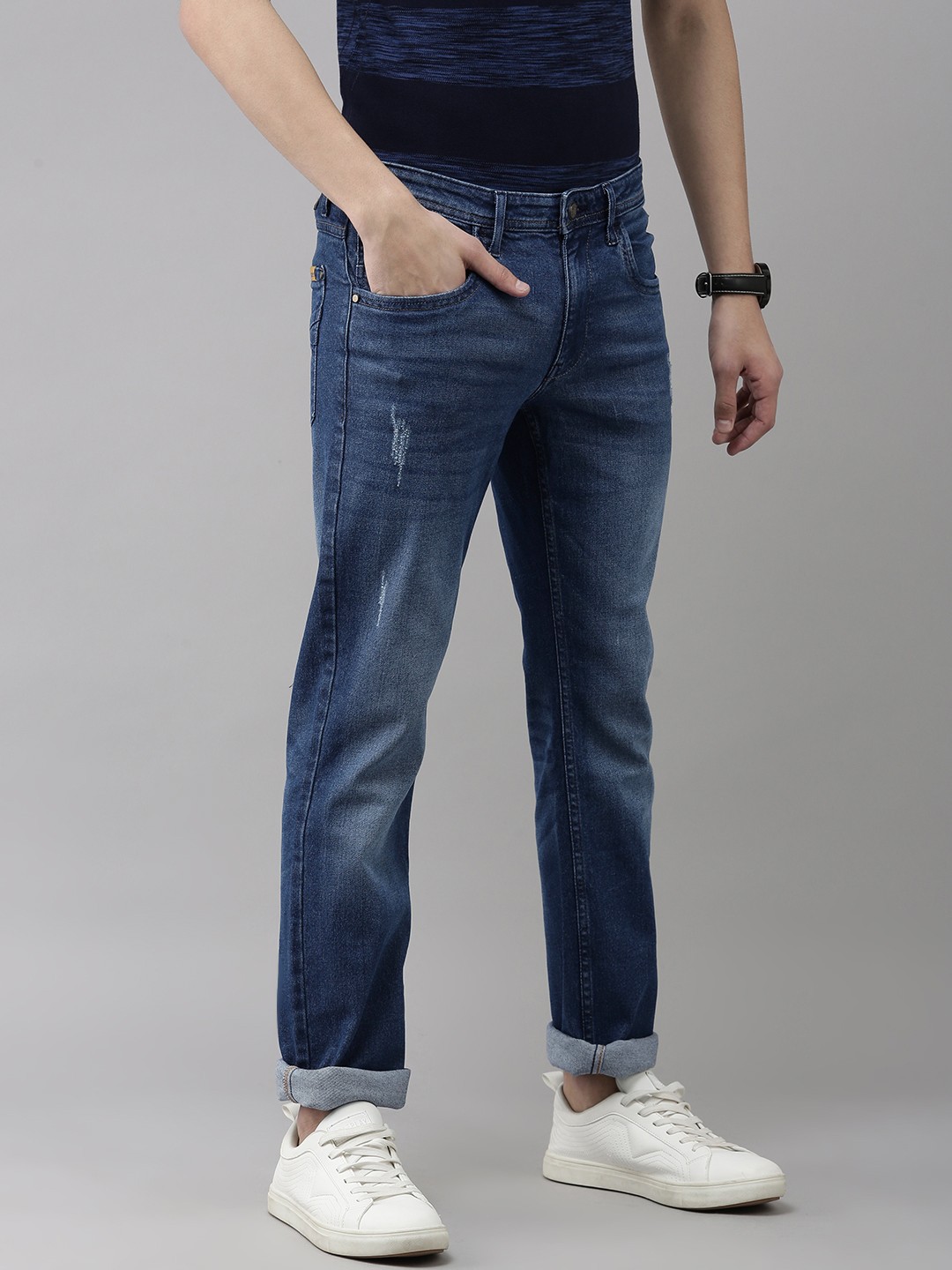 

VAN HEUSEN DENIM LABS Men Blue Slim Fit Low-Rise Heavy Fade Jeans