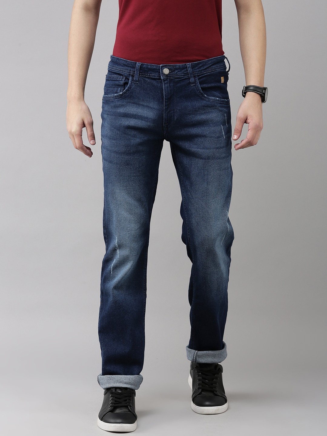 

VAN HEUSEN DENIM LABS Men Blue Slim Fit Low-Rise Low Distress Light Fade Jeans