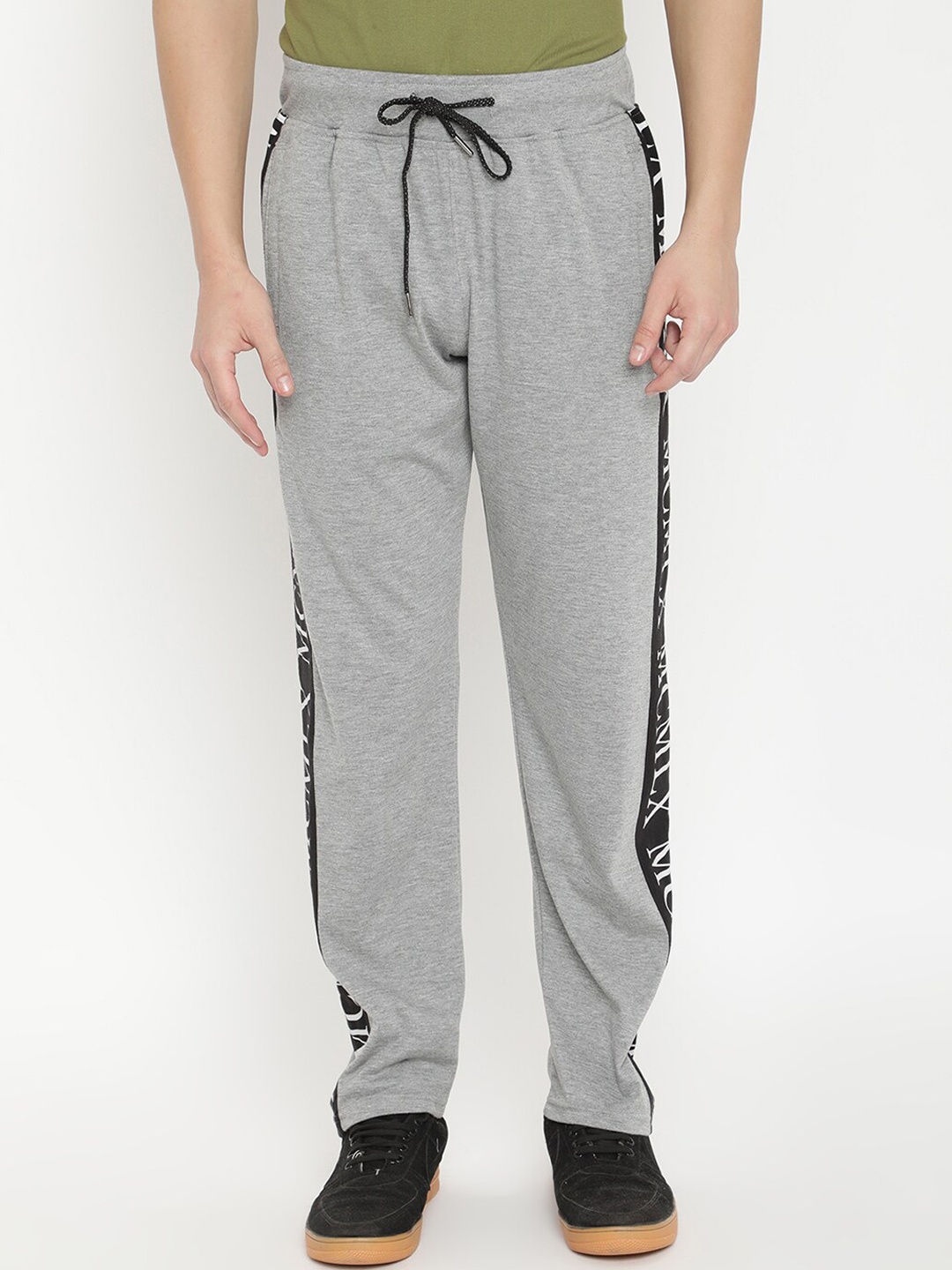 

V2 Value & Variety Men Grey Melange & Black Printed Cotton Track Pants