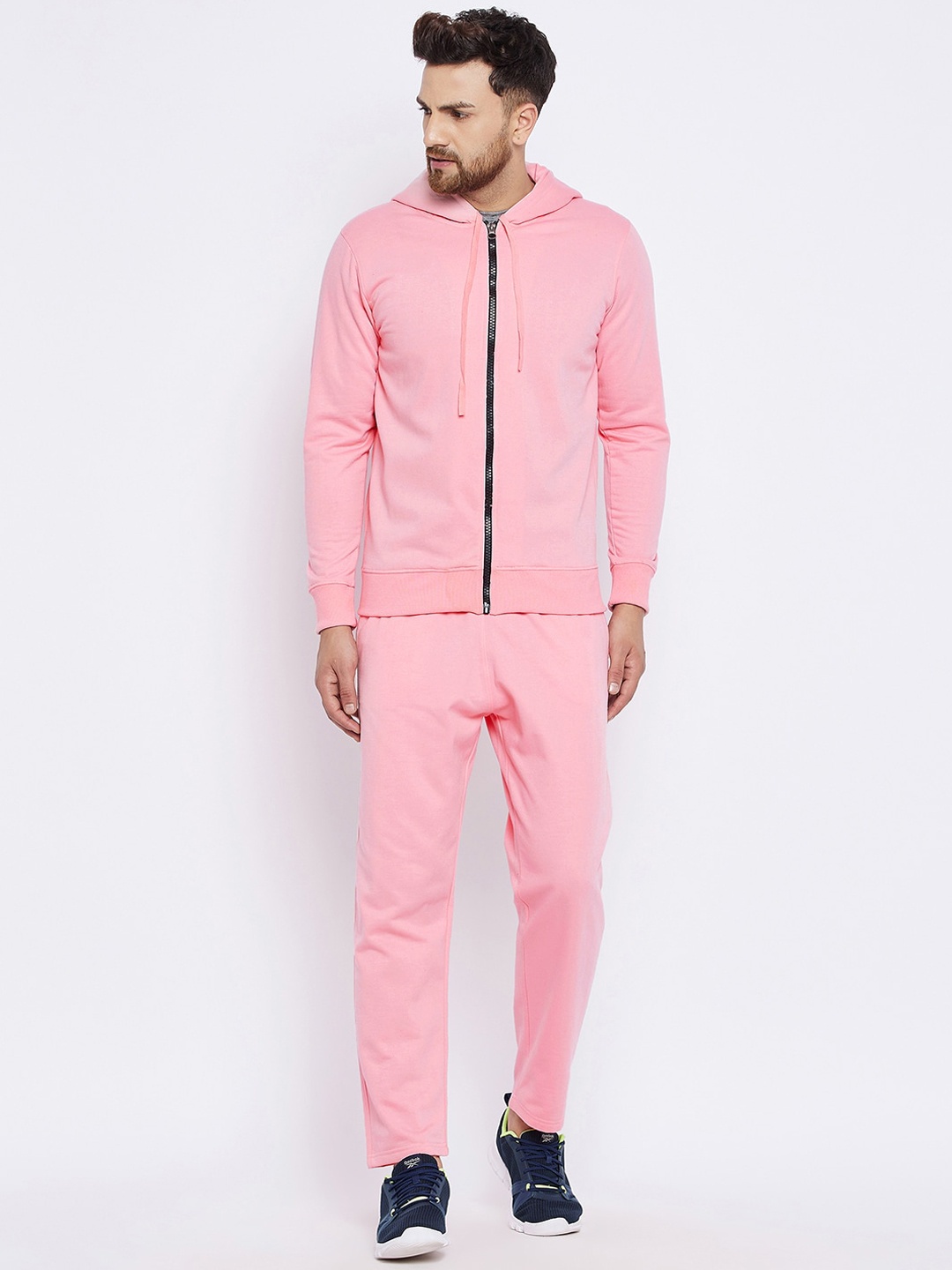 

FRENCH FLEXIOUS Men Pink Solid Regular-Fit Fleece Track Suit