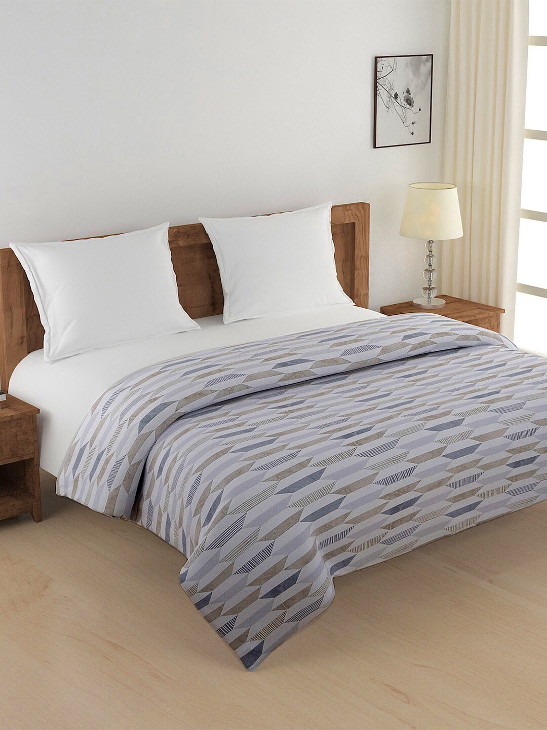 

SWAYAM White & Grey Geometric Cotton Heavy Winter 350 GSM Double Bed Quilt