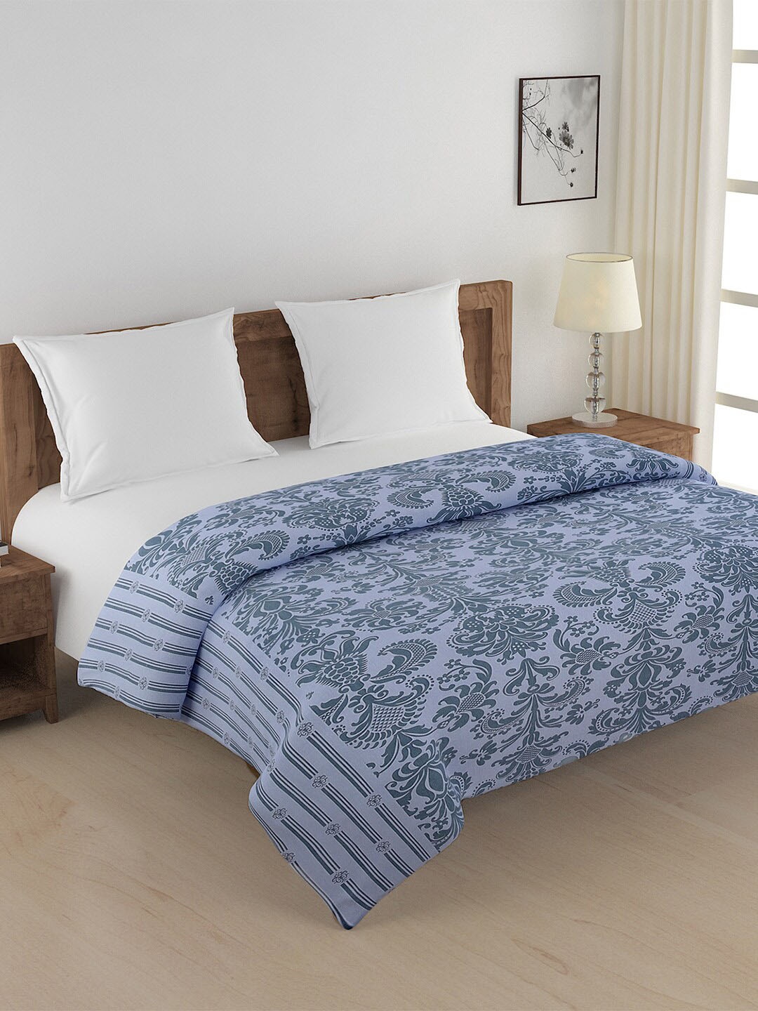 

SWAYAM Blue & Grey Ethnic Motifs Heavy Winter 350 GSM Double Bed Quilt