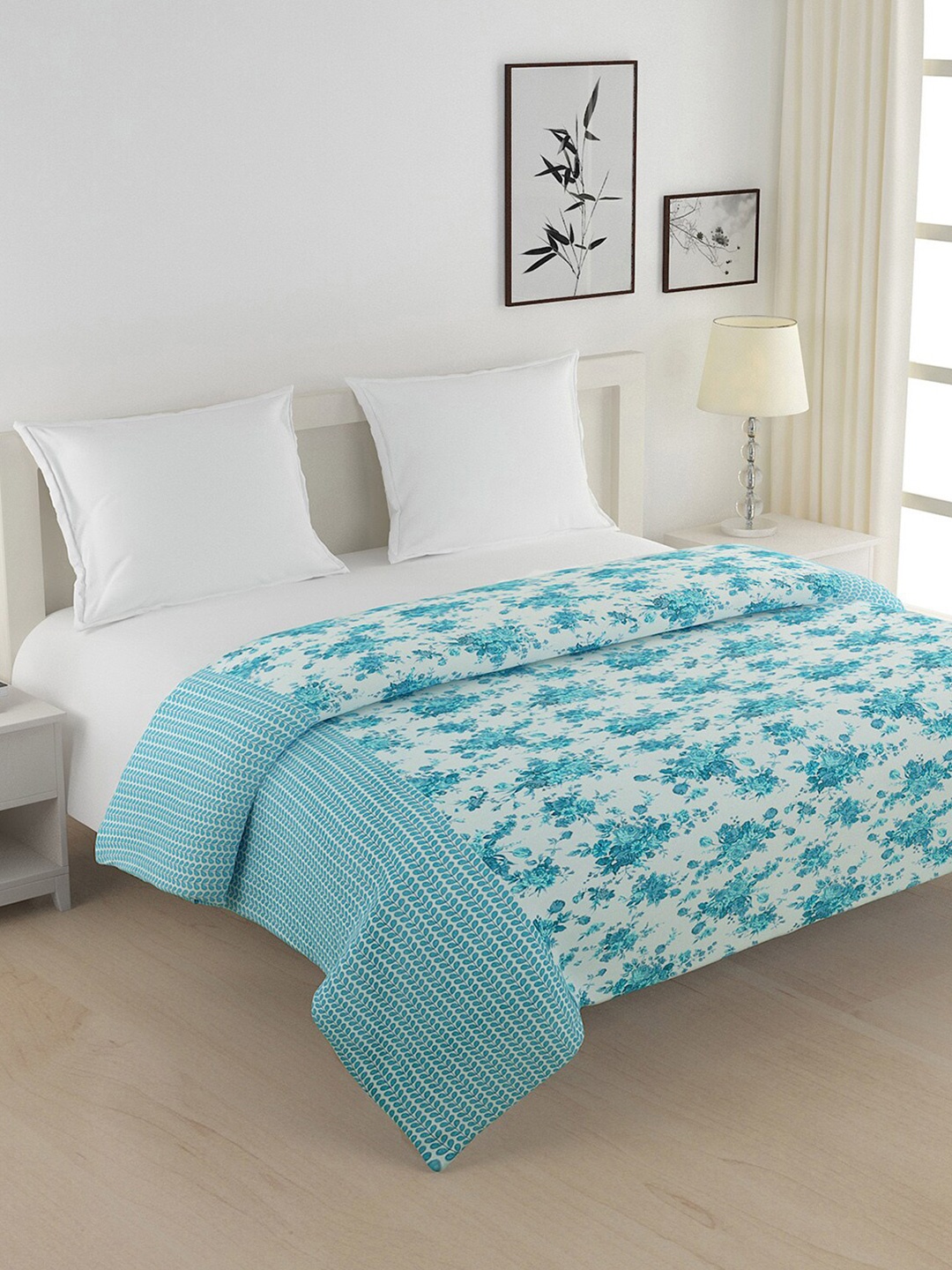 

SWAYAM Blue & White Floral Heavy Winter 350 GSM Double Bed Quilt