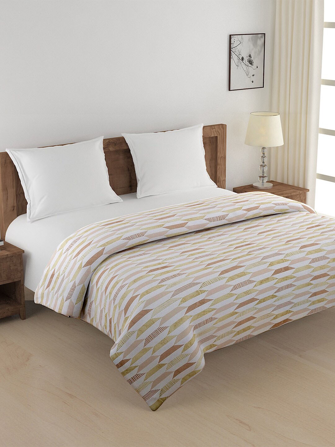 

SWAYAM White & Brown Geometric Heavy Winter 350 GSM Double Bed Quilt