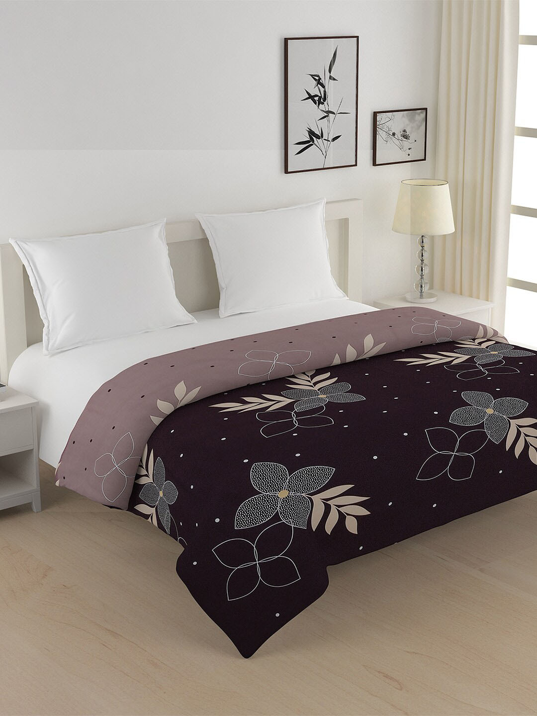 

SWAYAM Brown & Mauve Floral Heavy Winter 350 GSM Cotton Double Bed Quilt