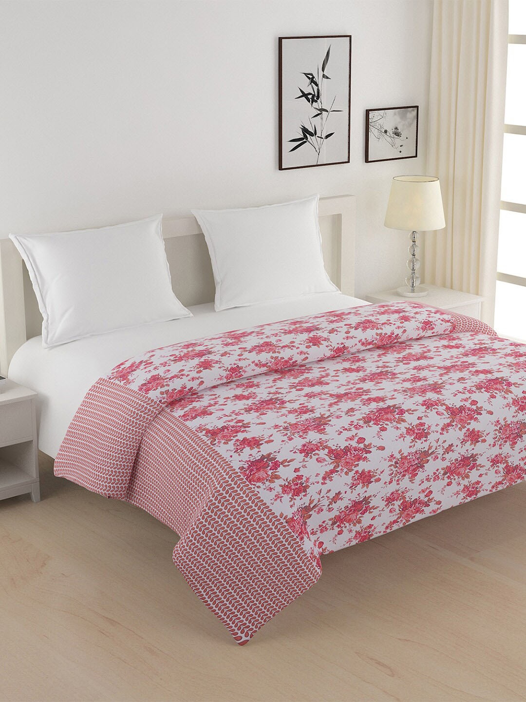 

SWAYAM White & Red Floral Heavy Winter 350 GSM Double Bed Quilt