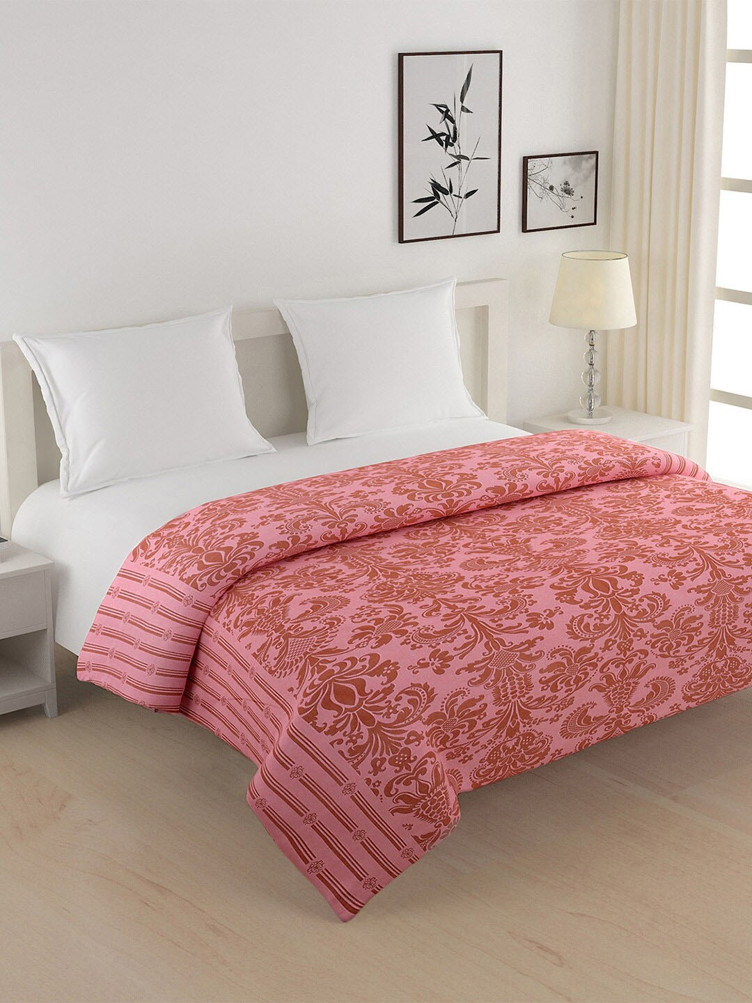 

SWAYAM Pink & Brown Ethnic Motifs Heavy Winter 350 GSM Double Bed Quilt