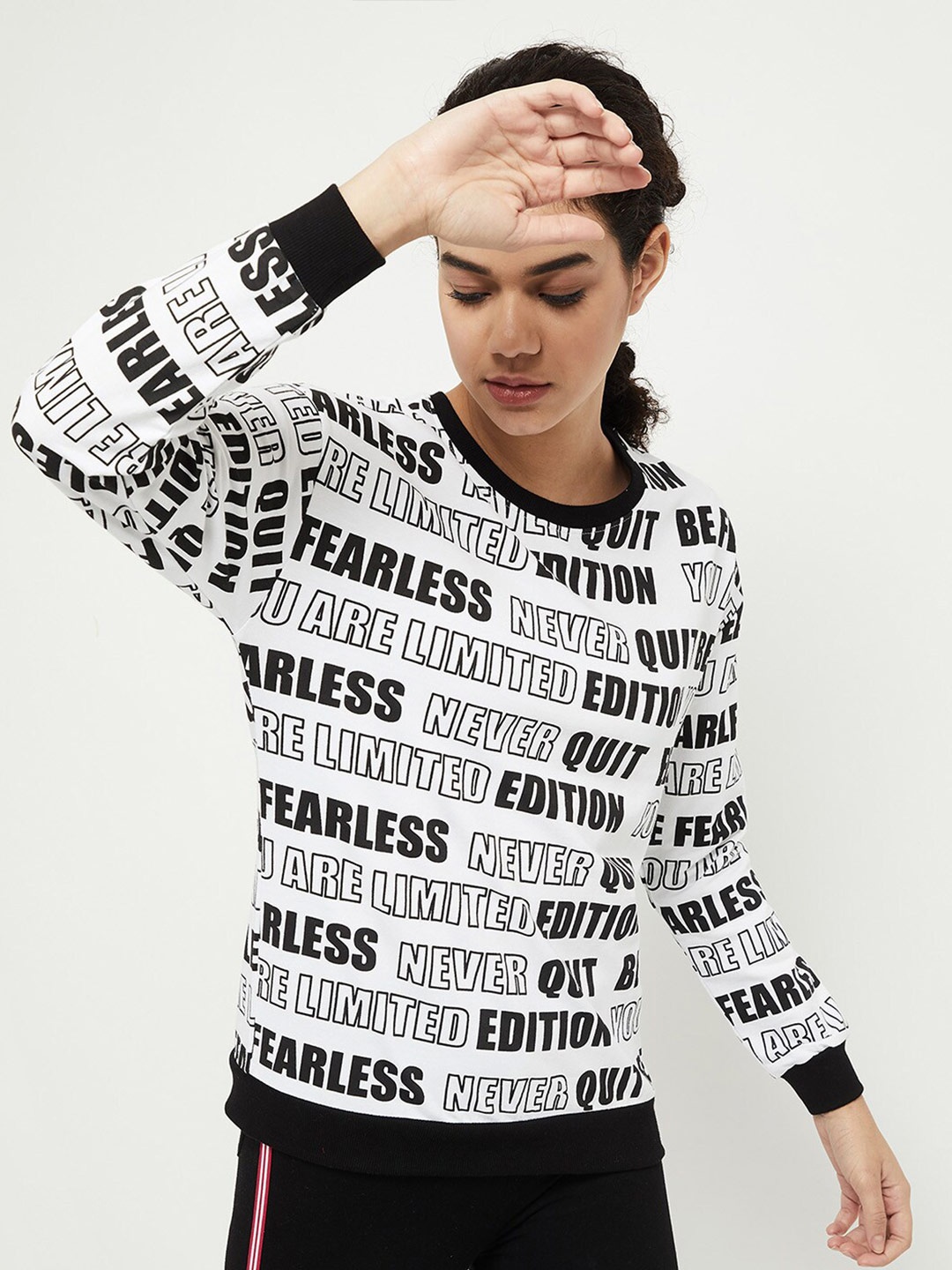 

max Women White & Black Typography Printed Monochrome T-shirt