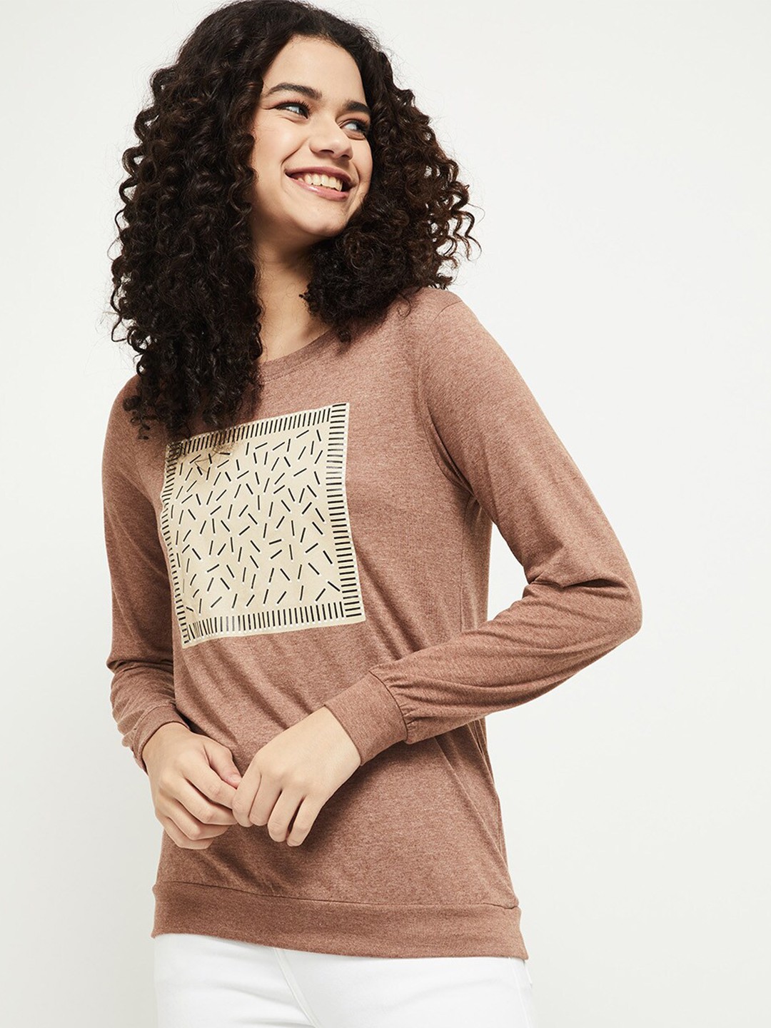 

max Women Brown Printed T-shirt