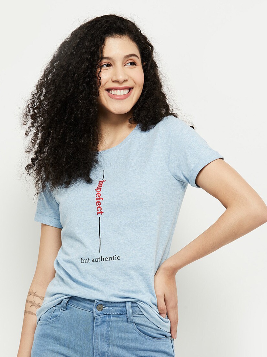 

max Women Blue Printed T-shirt