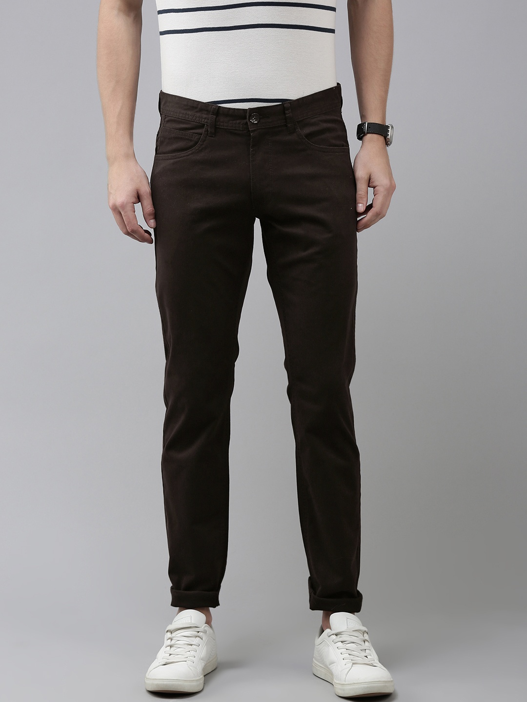

Van Heusen Sport Men Coffee Brown Tapered Fit Low-Rise Trousers