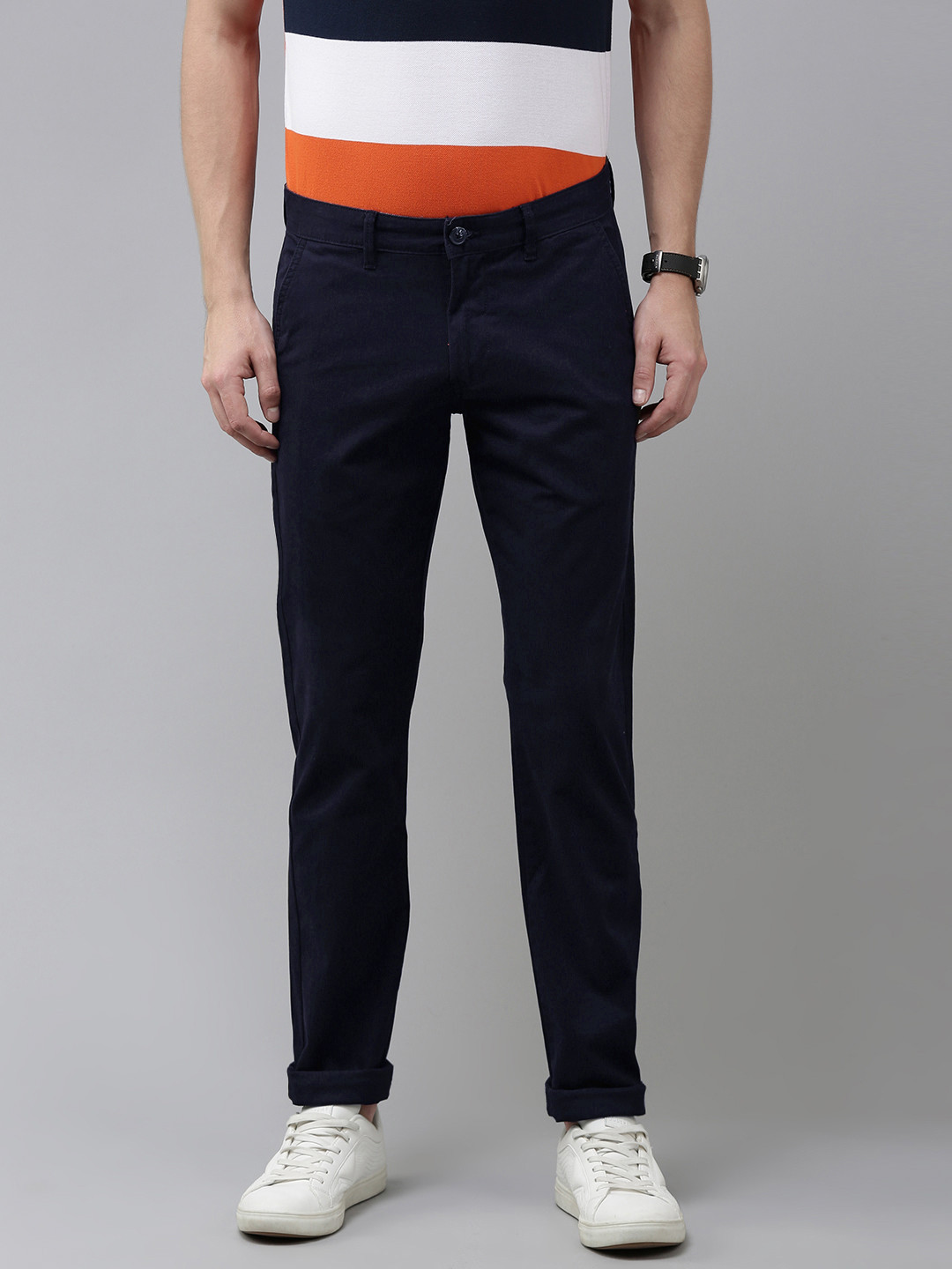 

Van Heusen Sport Men Navy Blue Tapered Fit Low-Rise Trousers