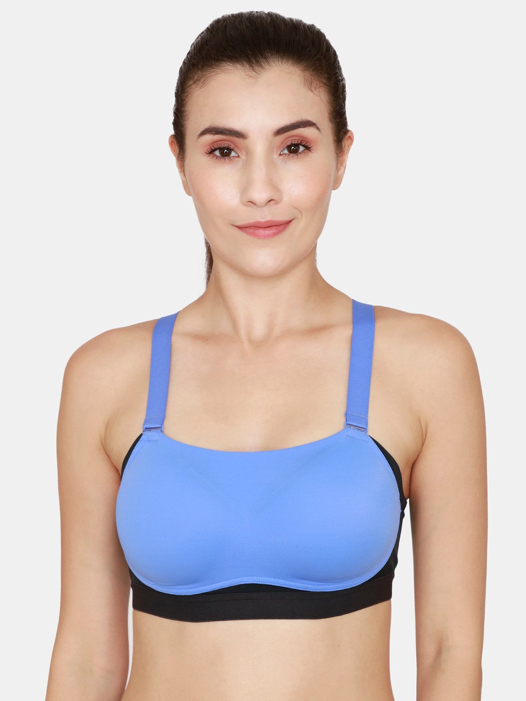 

Zelocity by Zivame Blue & Black Colourblocked Lightly Padded Sports Bra